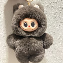 Rabbit Fur Handmade Labubu Plush Doll Keychain Bag Pendant  large brown