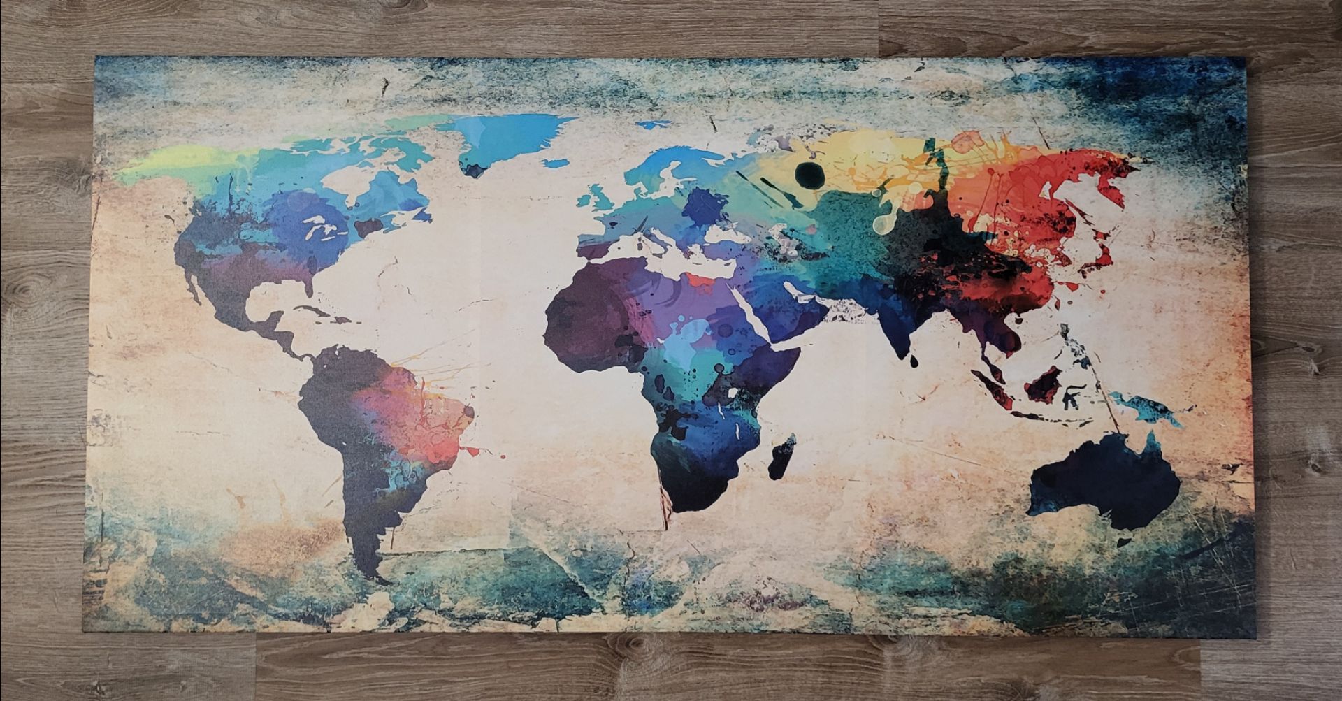 HEY NOW! WORLD MAP ABSTRACT CANVAS WALL ART DECOR 29" X 58"
