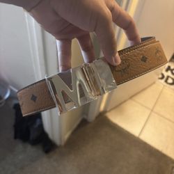 Mcm Belt Tan With Gold Buckle 