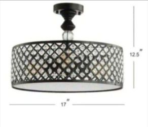 JONATHAN Y Elise 17 in. 3-Light Crystal/Metal Drum Semi-Flush Mount, Black