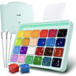 Paint Set, 24 Colors x 30ml/1oz Guasha-Paint for Canvas Watercolor Paper with 5 Brushes & a Palette, Jelly Cup Design, Non Toxic, Perfect for Beginner