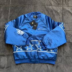 DARCSPORT COBALT “IN THE STARS SATIN BOMBER JACKET”