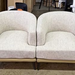 New assembled set of 2 Modern Two-Tone Upholstered Barrel Accent Armchair for Living Room Lounge Rea