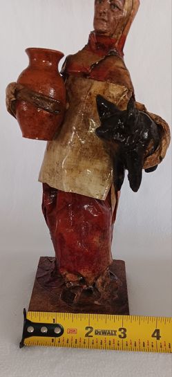 Paper Mache Old Woman Holding A Big Pot And Pig
