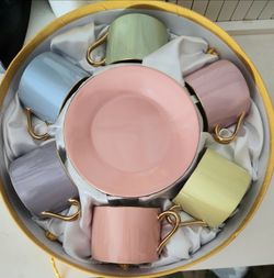 New!  6 pastel Tea cups & saucers