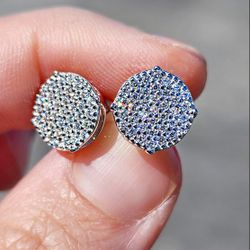 10mm 1 Carat Moissanite 18kt White Gold Plated Sterling Silver Earrings.