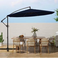 10ft Patio Umbrellas Offset Outdoor Umbrella Cantilever Hanging Umbrellas w/Infinite Tilt, Fade Resistant Waterproof RECYCLED FABRIC Canopy & Cross Ba