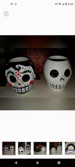 2 PC Sugar Skull tealight holder ceramic Day of the Dead