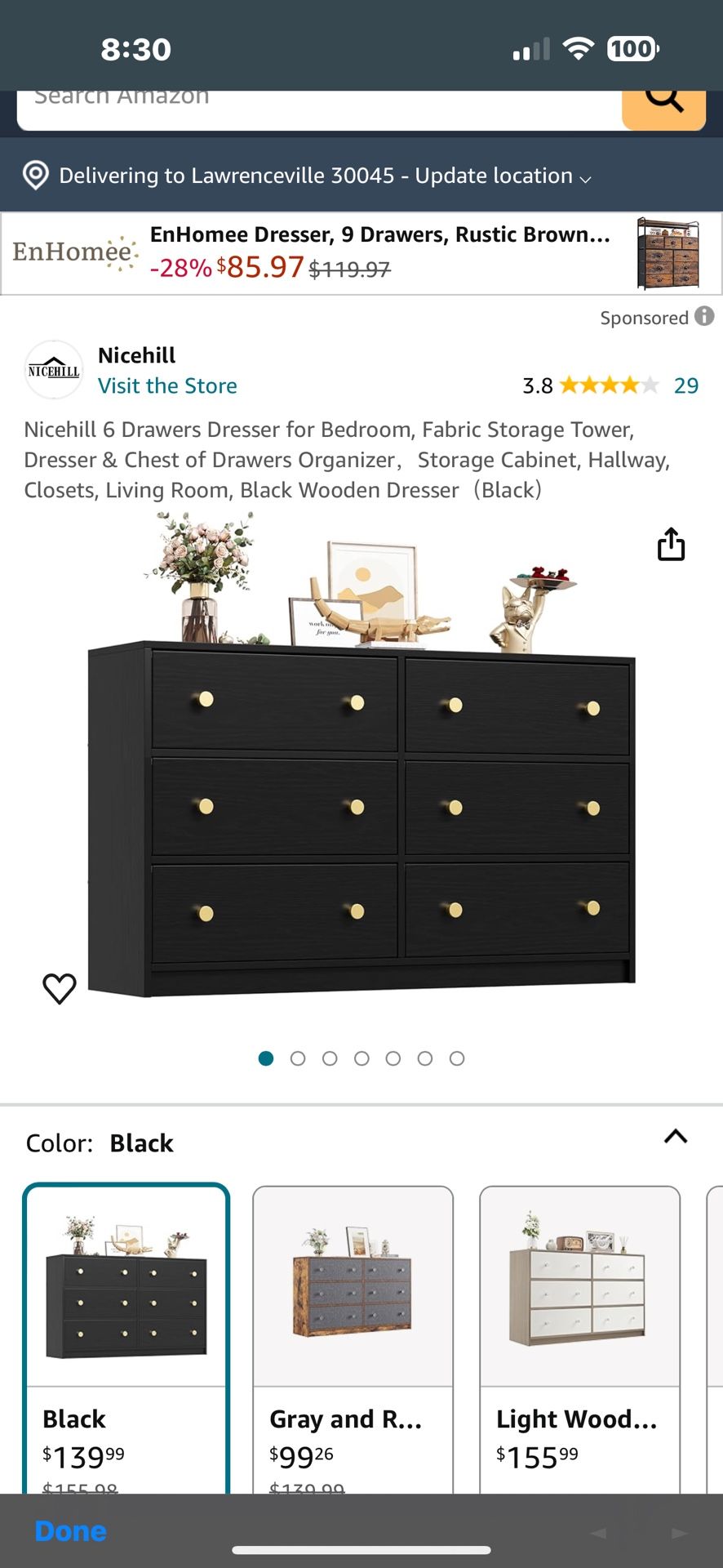 6 Drawers Dresser for Bedroom, Fabric Storage Tower, Dresser & Chest of Drawers Organizer,Storage Cabinet, Hallway, Closets, Living Room, Black Woode