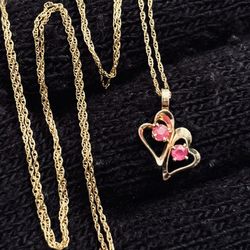 Vintage 14K Gold Ruby Dainty Heart Chain Pendant 19”