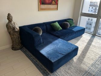 CB2 Piazza Blue Velvet Sectional Sofa