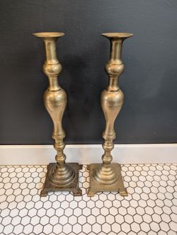 Vintage Brass Tall Candle Holders 