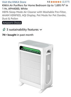 KNKA APH4000 HEPA Air Purifier — Large Room, White