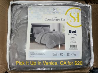 Sweet Home Collection 7 Piece Comforter Set Bag Solid Color All Season Soft Down Alternative Blanket & Luxurious Microfiber Bed Sheets, Silver, Full