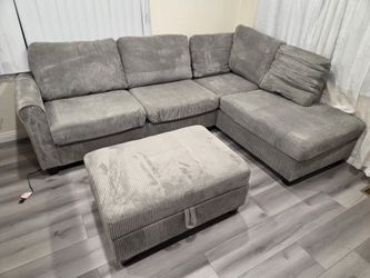 Brand New Sectional Corduroy Fabric W/ Storage Ottoman & USB Outlet $699