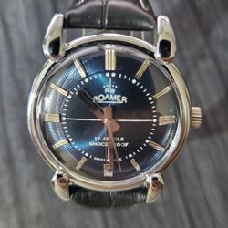Rare Roamer Brevete Swiss Mens Mechanical Watch Blue Burst Serviced Runs Perfect