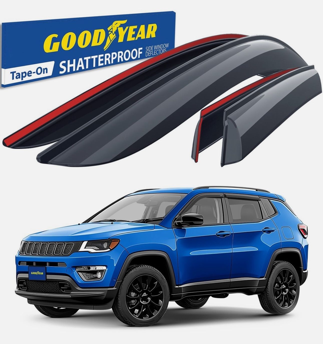 JEEP Compass 2017-25 Goodyear Shatterproof Tape-On Window Deflectors Rain Guards