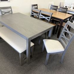 Dining Room Set Table 4 Chairs And Bench In Gray 