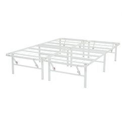 Queen 14" White High Profile Foldable Steel Platform Bed Frame with Storage Space Under Frame, New in Box