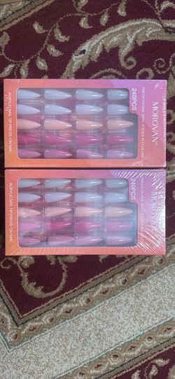Morovan 240 Pieces Long Press on Nails Coffin False Nails with Glue and Nail File - Acrylic Nails Pr