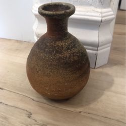 Earthenware Japanese Bizen Ware 4&1/8 Saki Pourer Rough Gaze Brown/red/cream/grey Early 20c 1(contact info removed) Japanese Shows