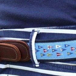 Preston Yachting Burgees Nautical Belt with Leather Tabs Men's Size 46