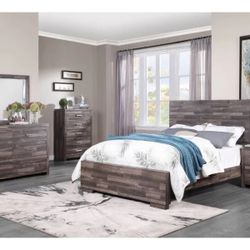 4 PCs Bedroom Set. Dresser Mirror Queen Bed Nightstand 