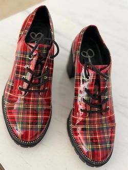 Jessica Simpson Red Plaid Oxford Heels – Like New  8.5