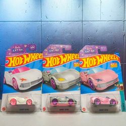 HOT WHEELS BARBIE EXTRA PINK, BARBIE EXTRA SILVER AND EXTRA WHITE lot 3 $12