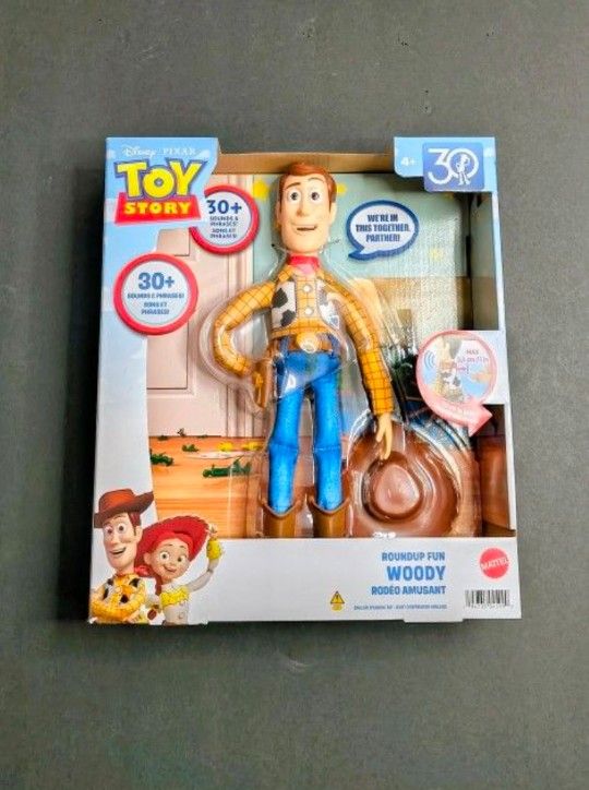 2025 Disney Pixar TOY STORY ROUNDUP FUN WOODY DOLL 30th Anniversary Mattel 12in