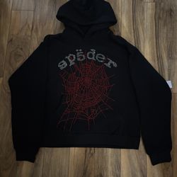Sp5der Black Rinestone Hoodie Size Medium 