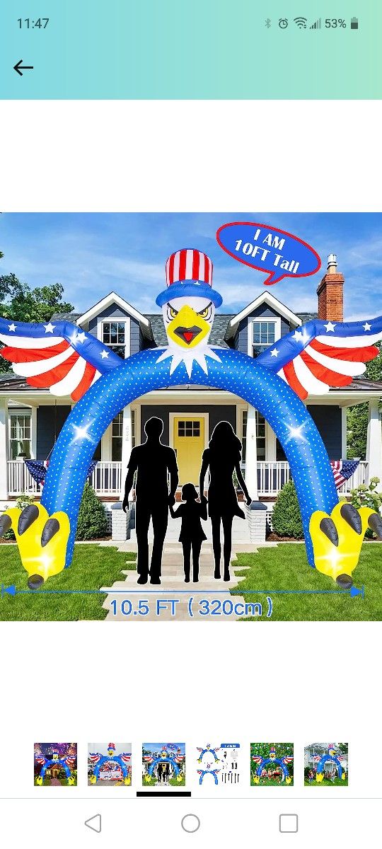 Outdoor Decorations 4th of July Inflatables Patriotic Flying Bald Eagle Archway Blow Up Yard Decoration with LED Lights for July 4th
10 Feet Tall New