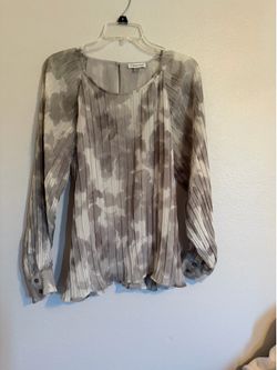 Calvin Klein long sleeve blouse gray and white size large women’s