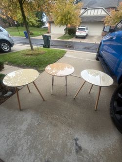 Round Wood Table’s (3) with Glass Tops