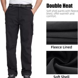38”*32” Men's Fleece Lined Pants Softshell Waterproof Stretch Combat Cargo Ski Trousers