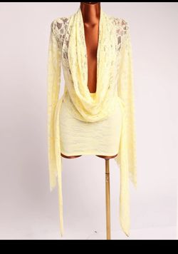 Yellow Lace Cowl Neck Mini Dress