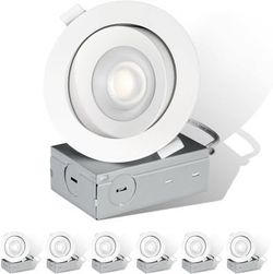 6 Pack 12W 4 Inch White 30° Adjustable Eyeball Gimbal LED Recessed Light Dimmable, AC120V-277V