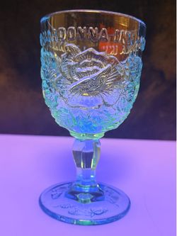 Vintage Madonna Inn “Wild Rose” Patterned  Uranium Glass Goblet
