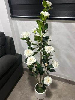Artificial White Camellia Potted Tree