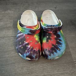 tie-dye rainbow crocs