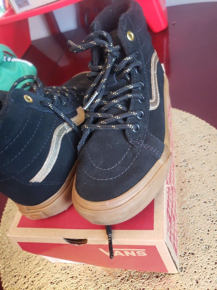 Kids Vans Sk8 Hi Shoes Black And Gold