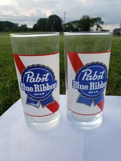 Two (2) Pabst Blue Ribbon beer glasses vintage