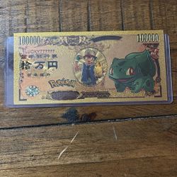 24k gold foil plated souvenir banknote featuring Bulbasaur from Pokémon.