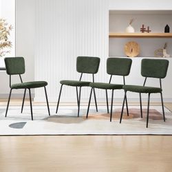 Dining Room Chairs Set of 4 - Modern Boucle, Green