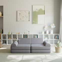 Flash Furniture Marlowe 56" Modular Kids Play Couch with 6 Soft Foam Sectional Sofa Pieces in Gray