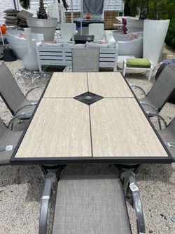 Outdoor Patio Aluminum Table with6 Aluminum Stackable NEW Chairs