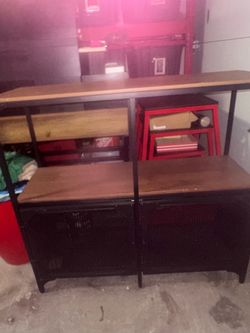 Industrial Wood and Metal Storage Cabinet