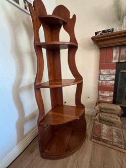 Vintage Solid Wood Corner Shelf | Heavy Hardwood Display Cabinet | Farmhouse | Rustic | Antique Styl
