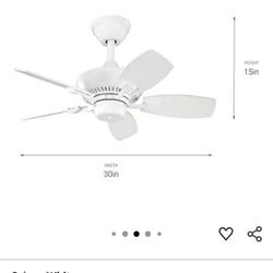 Kichler Canfield 30" Ceiling Fan in White, 5-Blade Indoor/Outdoor Fan with Pull Chain Controls, (30" W x 15" H), 300103WH