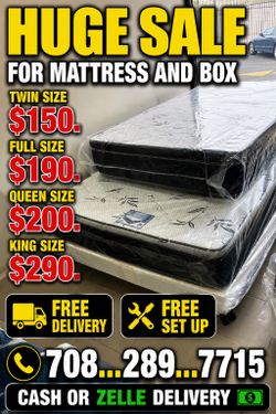 Huge sale for Mattress And Box Twin size #mattress and box 150.$ full 190$ Queen 200$ king 290$. free delivery free set up 708….289…7715… cash or Zell